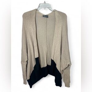 Wooden Ships Anthropologie S/M Cotton Blend Open Cardigan Sweater Tan Black Knit